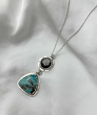 2 Part Amazonite, Grey Moonstone with Jump Rings SS Pendant