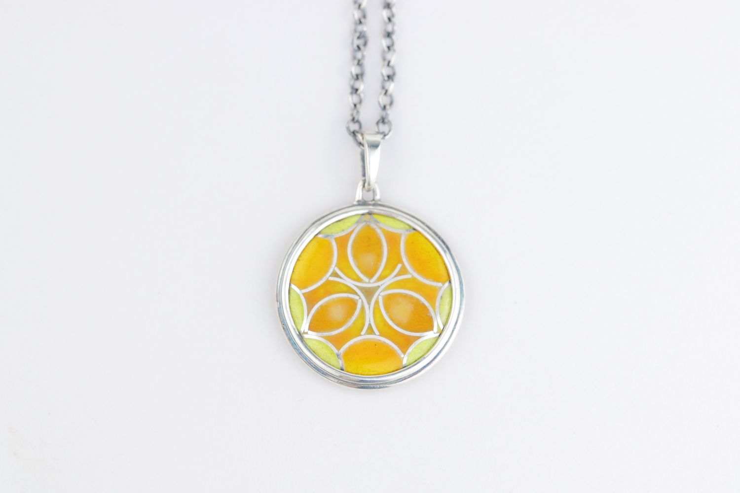 Enamel Pendant on Oxidized Silver Chain