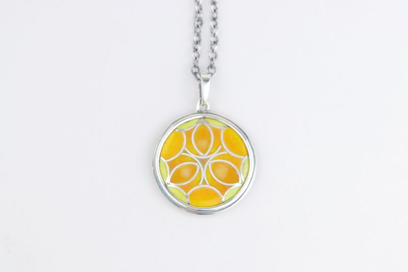 Enamel Pendant on Oxidized Silver Chain