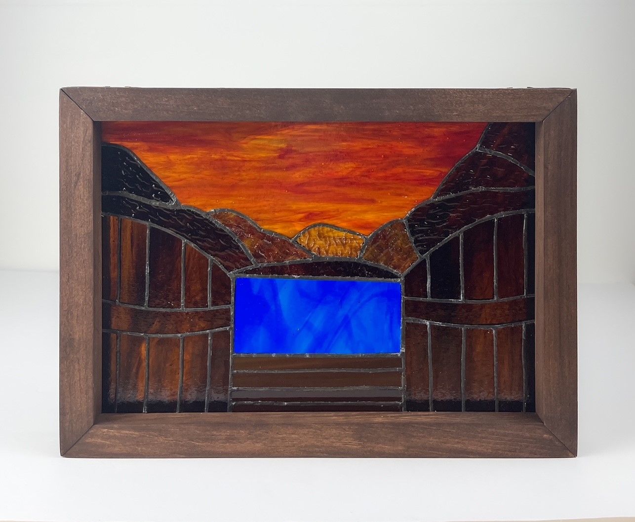 "Deck Chairs - Sunset Seating for 2" 11.5x8" Framed Stained Glass
