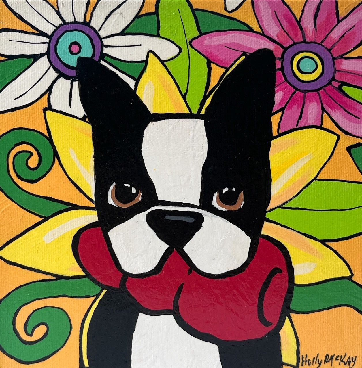 Holly McKay Saint John New Brunswick Canada Handworks Gallery Canadian Acrylic Painting Boston Terrier Kong Dog Puppy