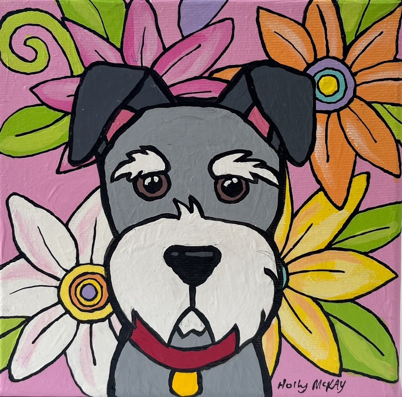 "Mini Schnauzer" 6x6" Acrylic Painting on Canvas