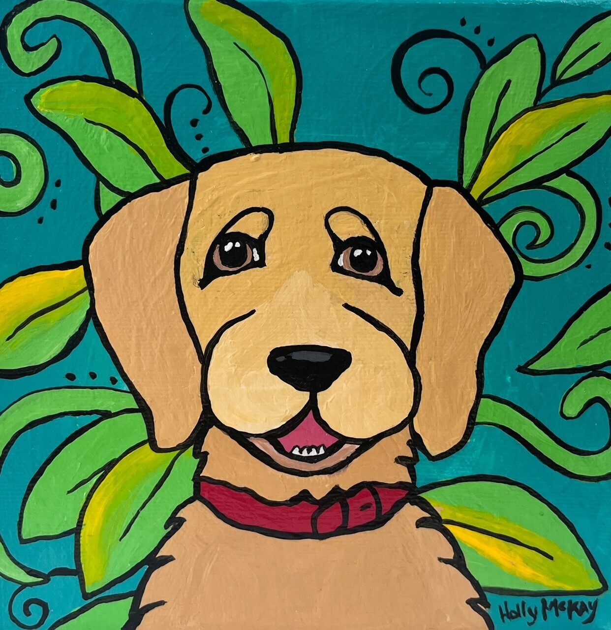 "Happy Labrador Retriever" 6x6" Acrylic Painting on Canvas