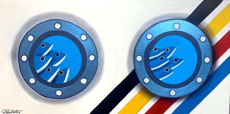 &quot;Pick a Porthole&quot; 18x36&quot; Acrylic Painting on Wood Canvas