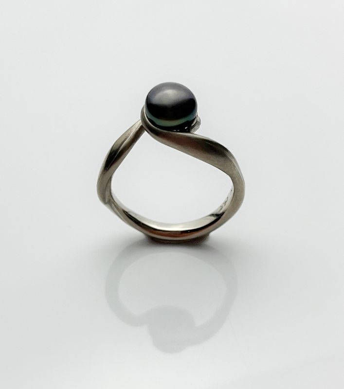 Dimitri Gagnon Morris Saint John New Brunswick Canada Jewelry Handworks Palladium White Gold Swirl Keshi Tahiti Pearl Ring 