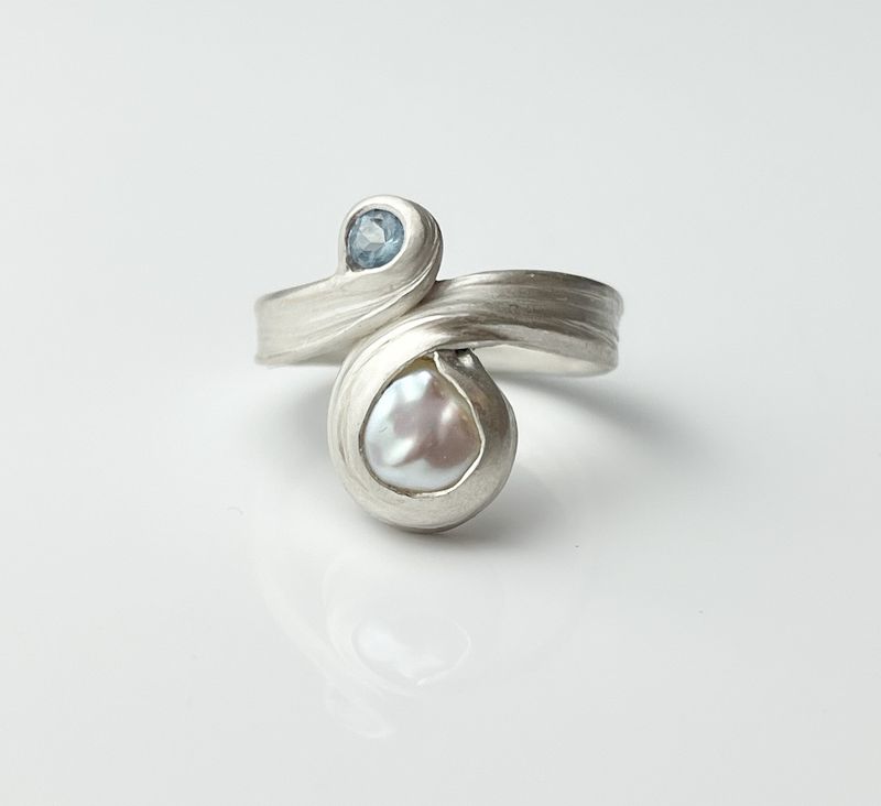 Dimitri Gagnon Morris Saint John New Brunswick Canada Canadian Jewelry Handworks Goldsmith Silver Ring Keshi Pearl Aquamarine