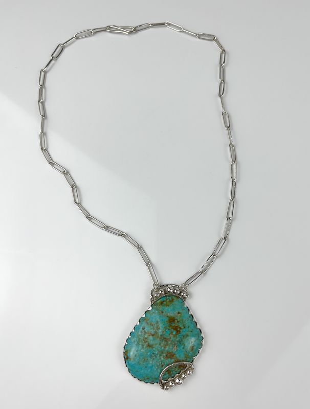 Kingman Turquoise (Arizona) Free Form Pendant on Handmade Chain