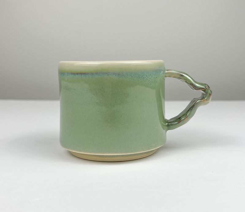 Small Pottery Mug Apple Glaze Outside, White Glaze Inside