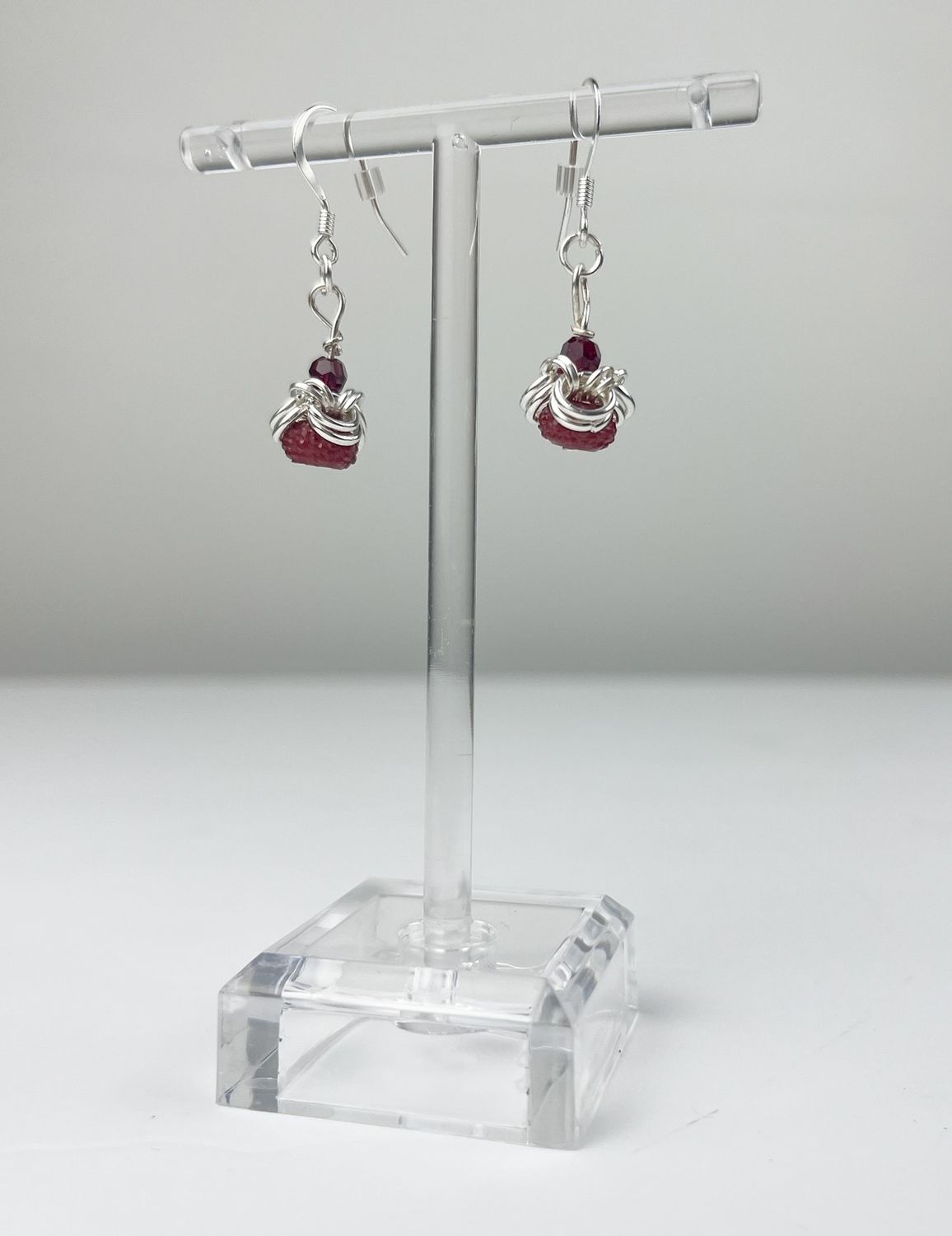 Small Glass Bead Hook Earrings Sterling Silver, Option: A