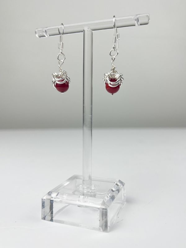 Red Stone Hook Earrings Sterling Silver