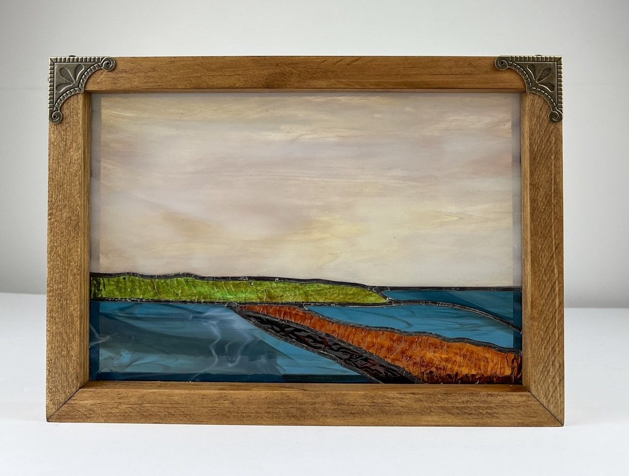 Denis Eve Canadian Stained Glass Artist Saint John Handworks Framed New Brunswick Landscape Partridge Island Bay of Fundy 