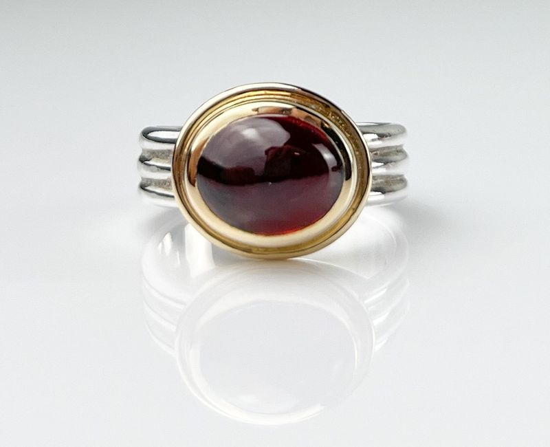 Handcrafted Sterling Silver Ring with 14K Gold &amp; Gemstone