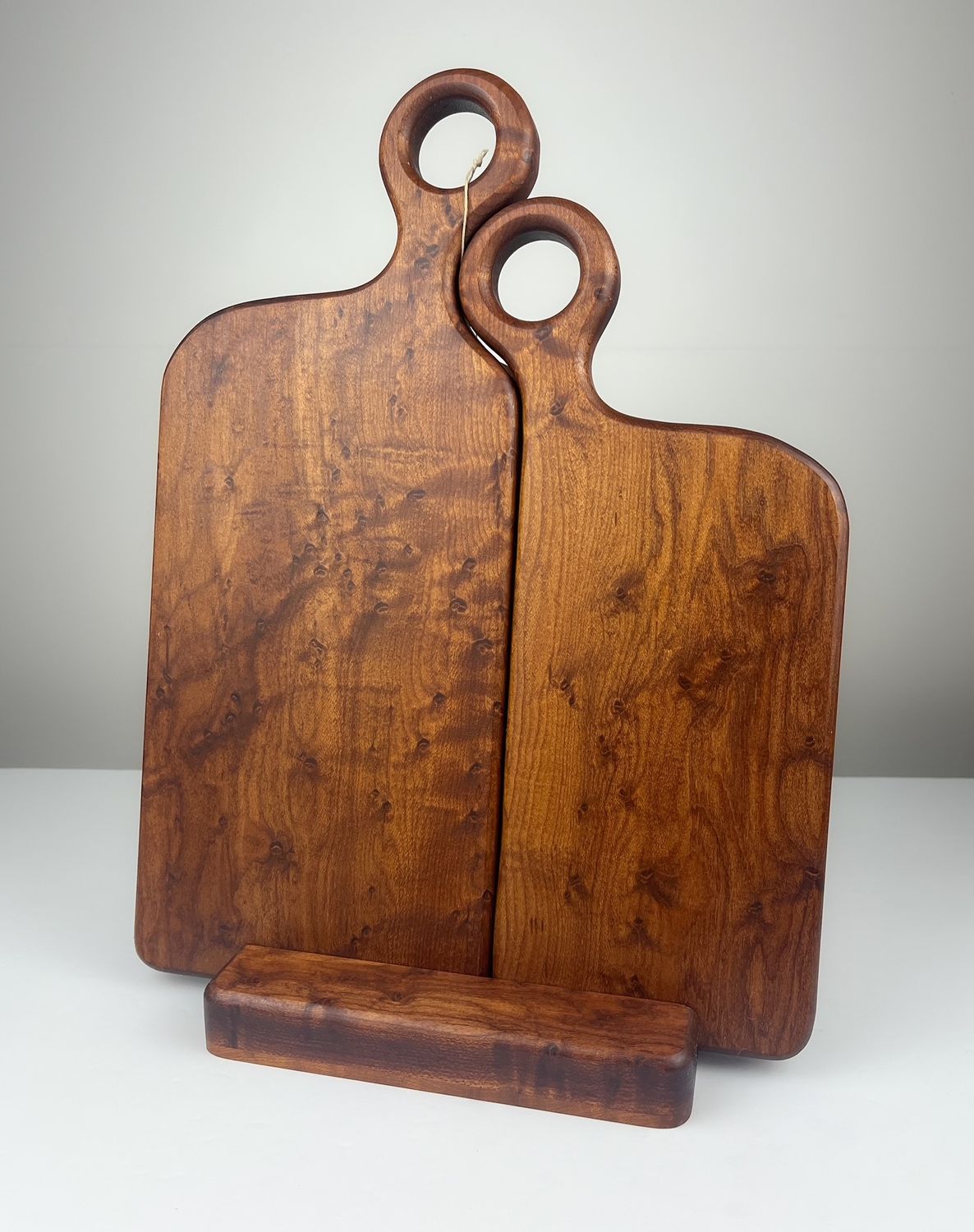 Nesting Board Pair: Roasted Birdseye Maple with Stand 15.5x10x4"