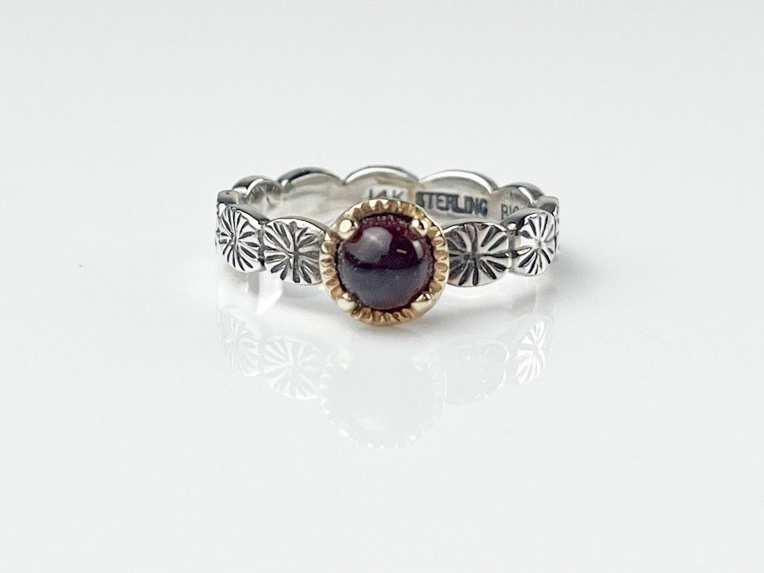 Handcrafted Lotus Ring Thin Band Sterling Silver, 14K Gold with Gemstone