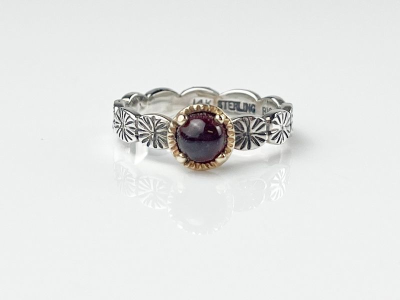 Handcrafted Lotus Ring Thin Band Sterling Silver, 14K Gold with Gemstone