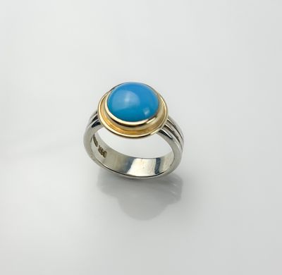 Turquoise Roman Ring SS/14K Gold Size 5.5 10mm