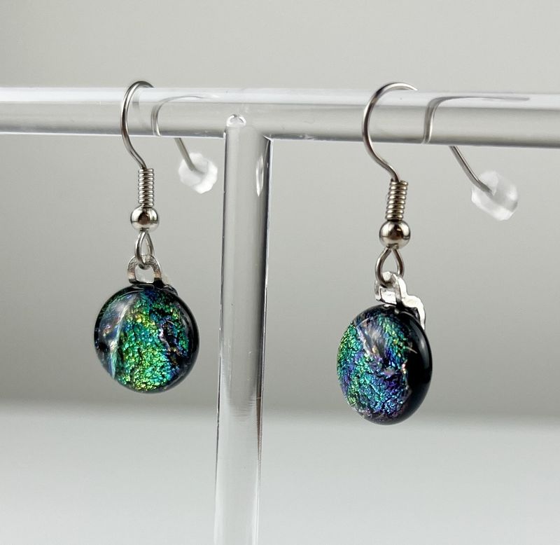 Round Solid Dichro Earrings Sterling Silver Hooks
