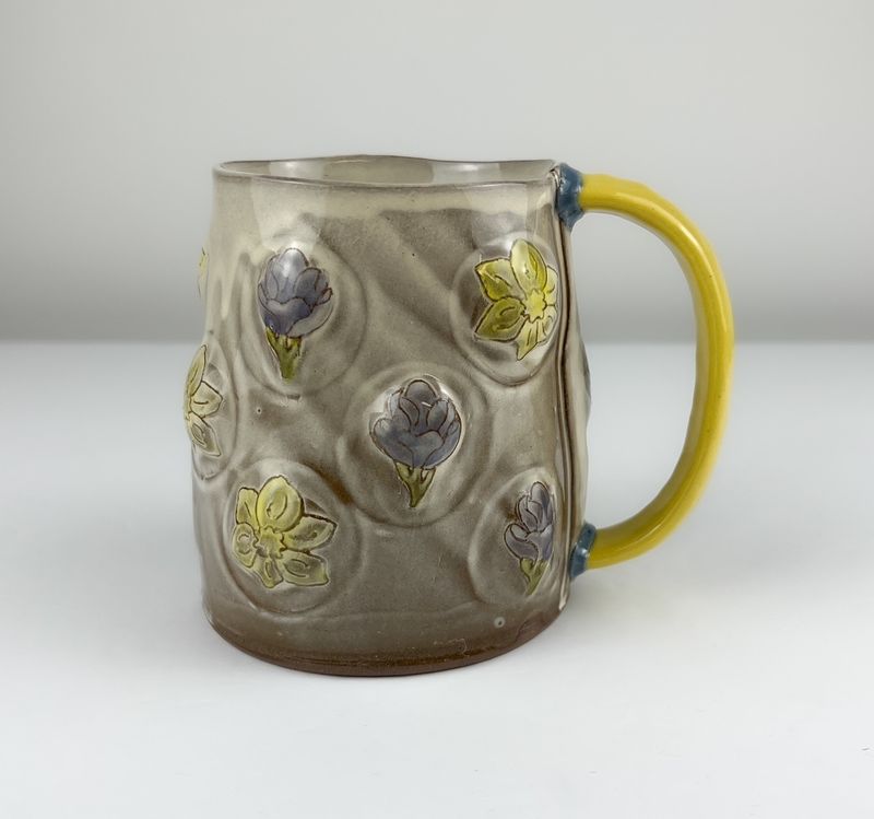 Handbuilt Crocus &amp; Daffodil Mug, Red Clay