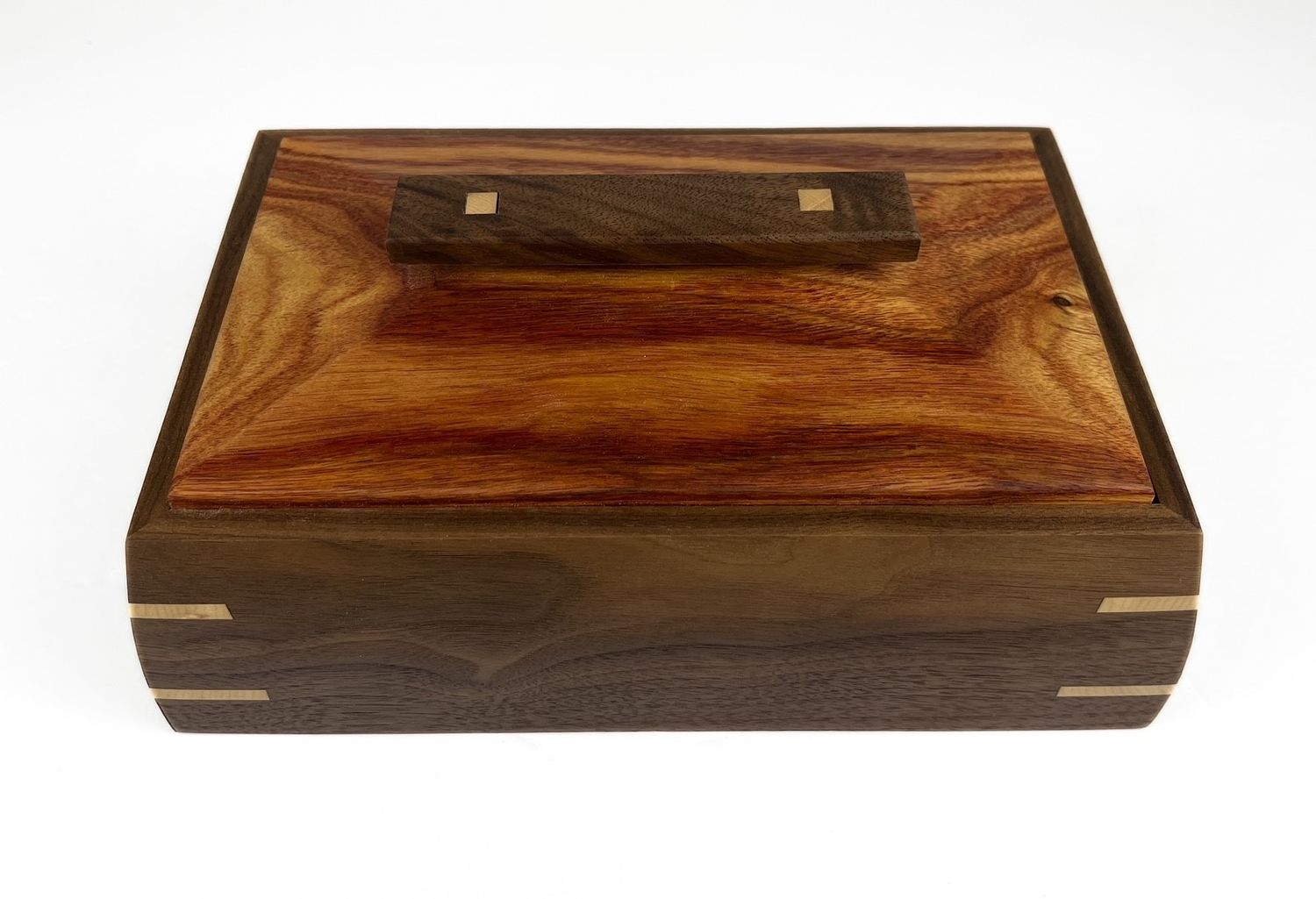 Curly Walnut Box with Canary Wood Lid 10.25x6.5x3.5"