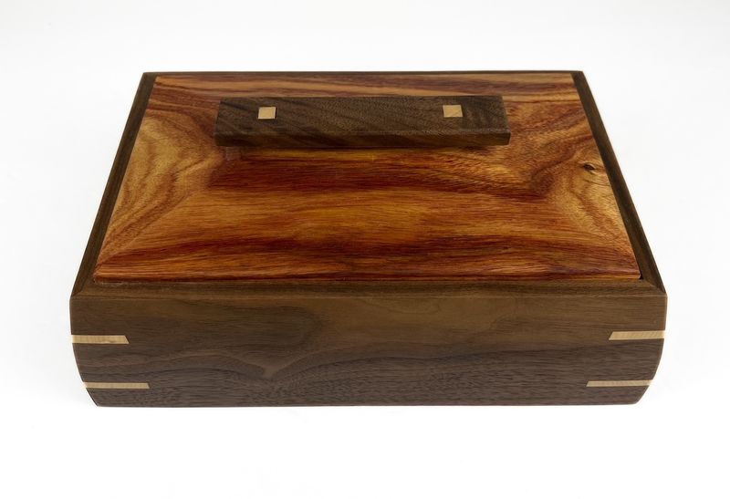Curly Walnut Box with Canary Wood Lid 10.25x6.5x3.5&quot;