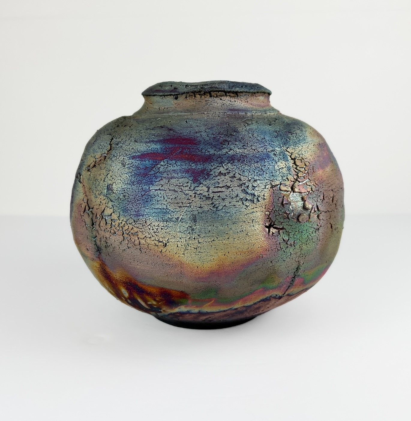 Large 7&quot; Raku Pottery Vase 8&quot; Wide, Option: A