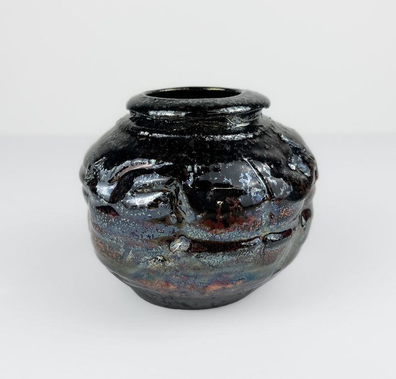 Metallic Raku Pottery Vase Med 4x4"