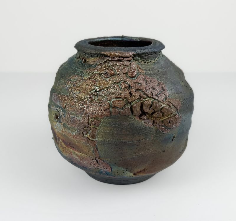 Chris Doiron Saint John New Brunswick Canada Handworks Gallery Canadian Textured Raku Pottery Vase