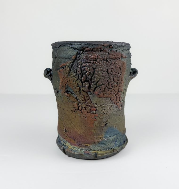 Tall Raku Pottery Vase 5x4"