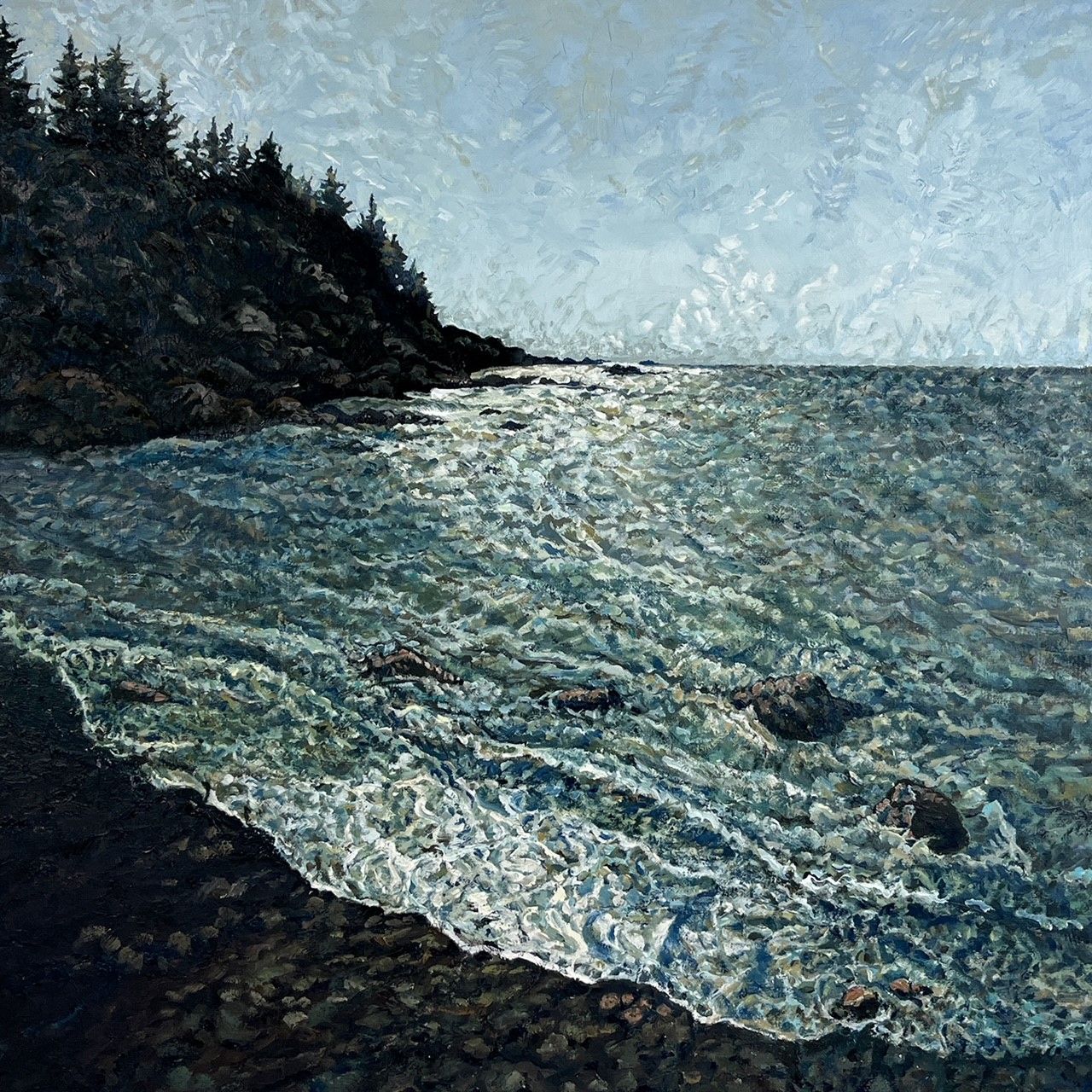 Lynn Wigginton Saint John New Brunswick Canada Handworks Canadian Acrylic &amp; Oil Painting &quot;Rocky Shore&quot; Seascape Landscape
