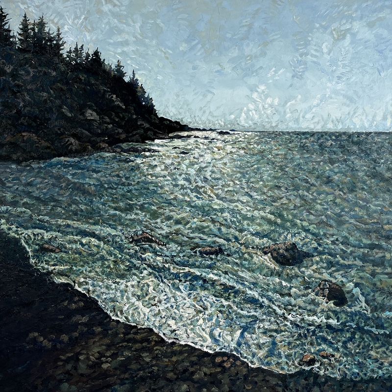 Lynn Wigginton Saint John New Brunswick Canada Handworks Canadian Acrylic &amp; Oil Painting &quot;Rocky Shore&quot; Seascape Landscape