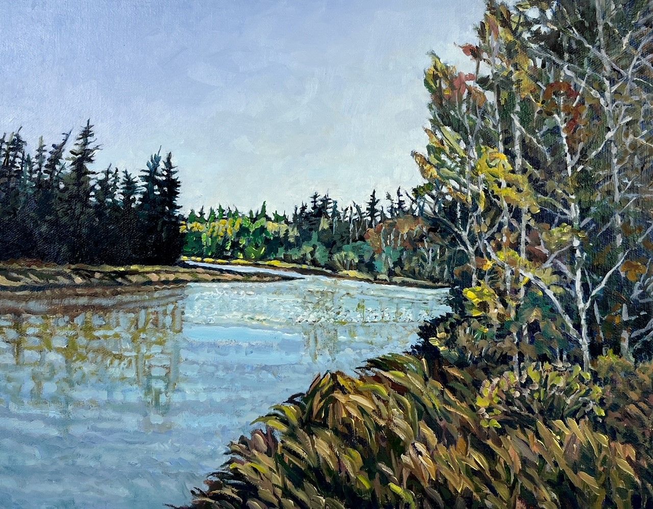 Lynn Wigginton Saint John New Brunswick Canada Handworks Canadian Acrylic & Oil Painting "Tidal River, NB" Seascape Landscape