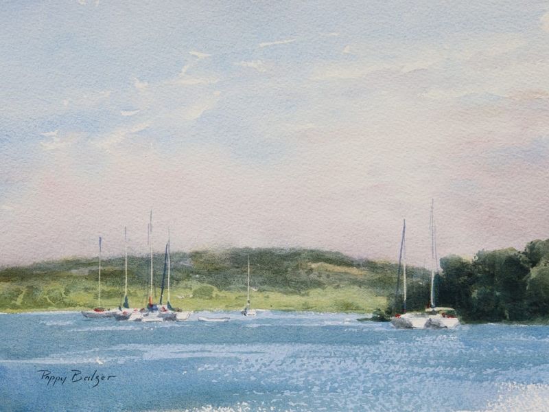 Poppy Balser Saint John New Brunswick Canada Handworks Canadian Painting Watercolor Landscape Seascape Framed Boat Sailboat