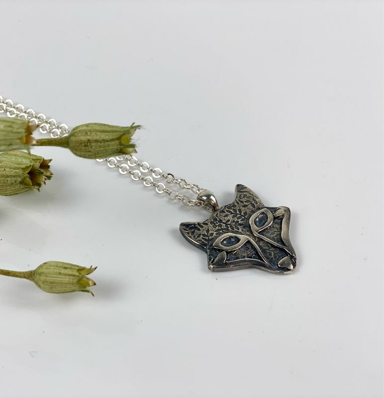 Silver Floral Fox Pendant 20"