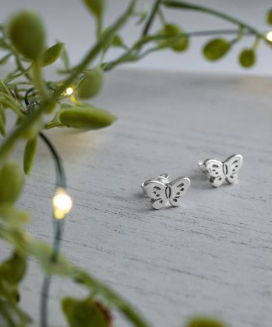 Silver Small Butterfly Stud Earrings