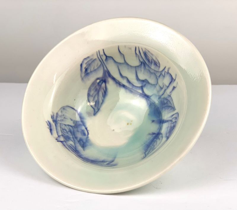 Pottery Bowl Dutch Egg Blue with Blue Inlay