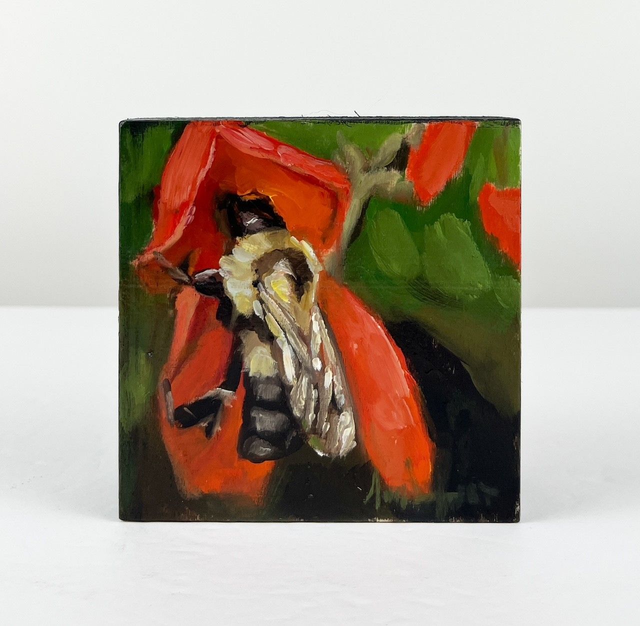 "Bee II" 4x4" Oil Painting on Wood Canvas