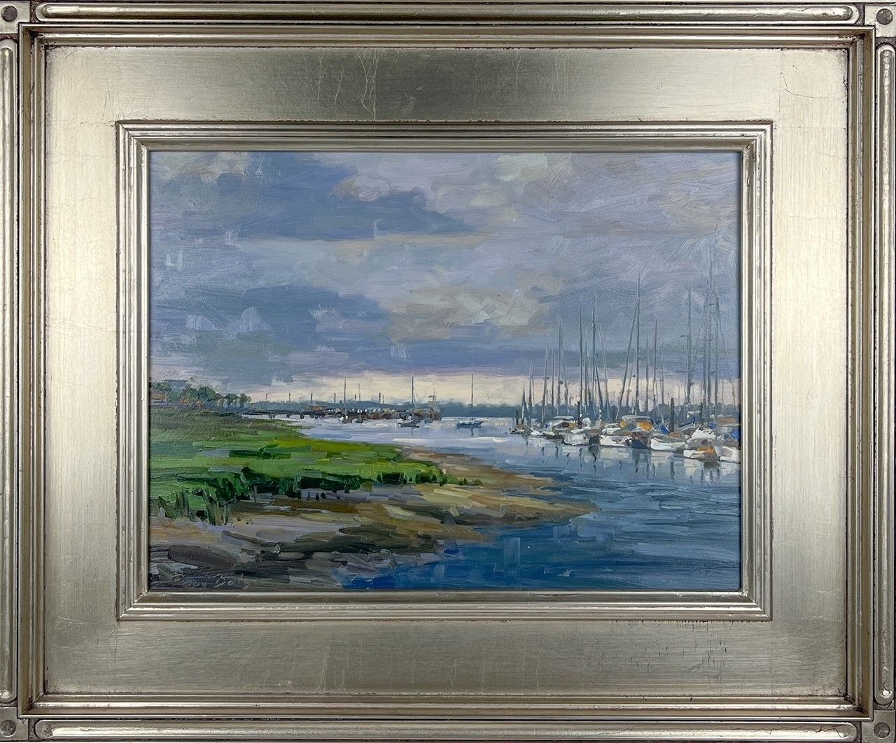 Poppy Balser Saint John New Brunswick Canada Handworks Canadian Painting Watercolor Seascape Framed Boat Sail &quot;Safe Harbor&quot;