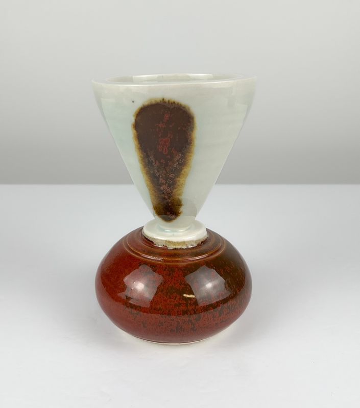 2-Part Vase Flower Frog Duck Egg Blue + Iron Red Glaze
