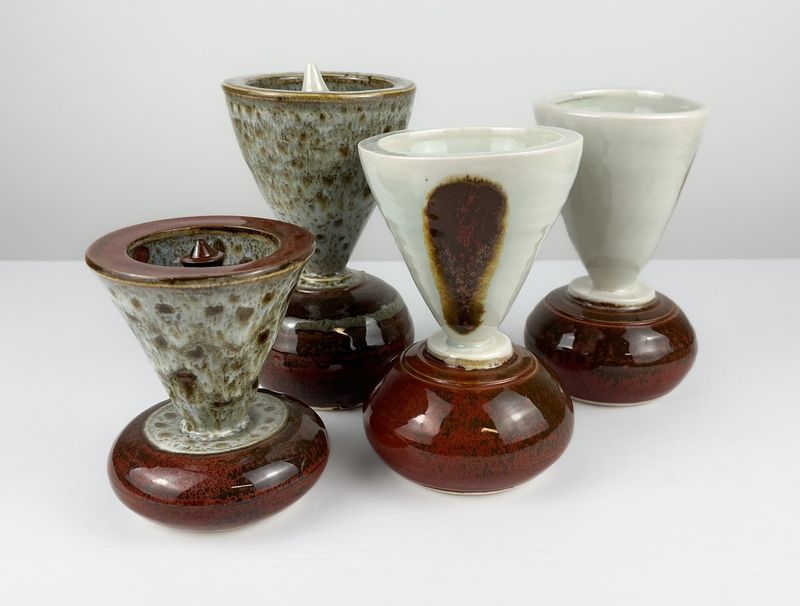 2-Part Vase Flower Frog Partridge + Iron Red Glaze