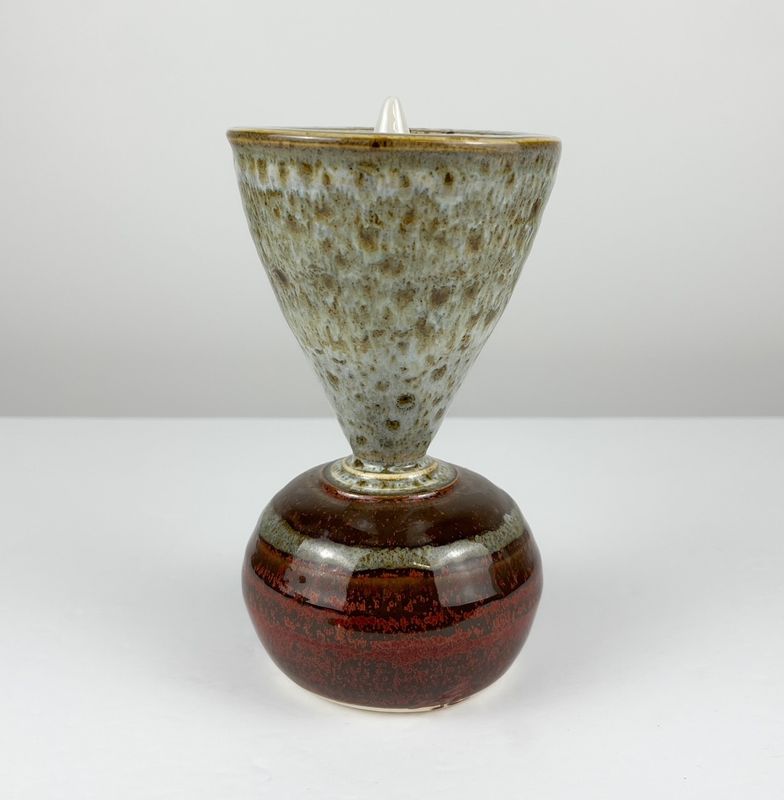 2-Part Vase Flower Frog Partridge + Iron Red Glaze