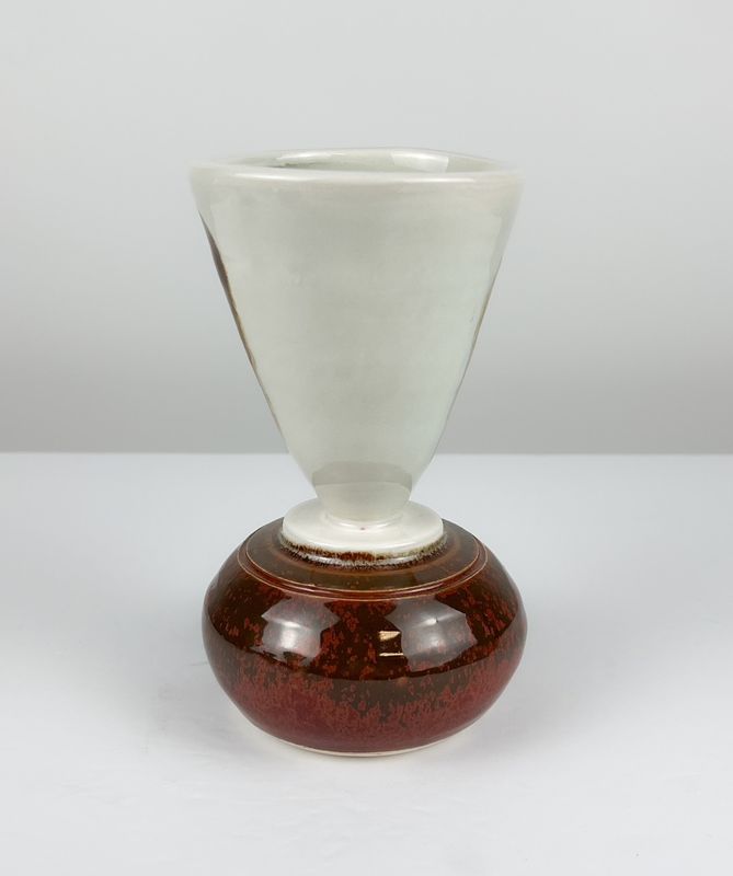 2-Part Vase Flower Frog Duck Egg Blue + Iron Red Glaze