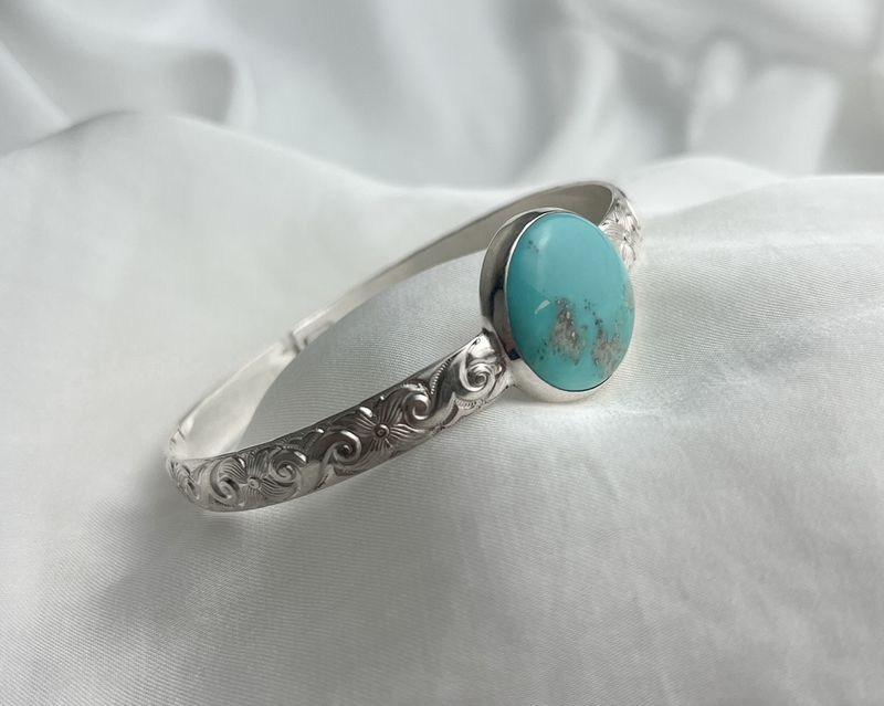 Compitos Turquoise Textured Bracelet Sterling Silver