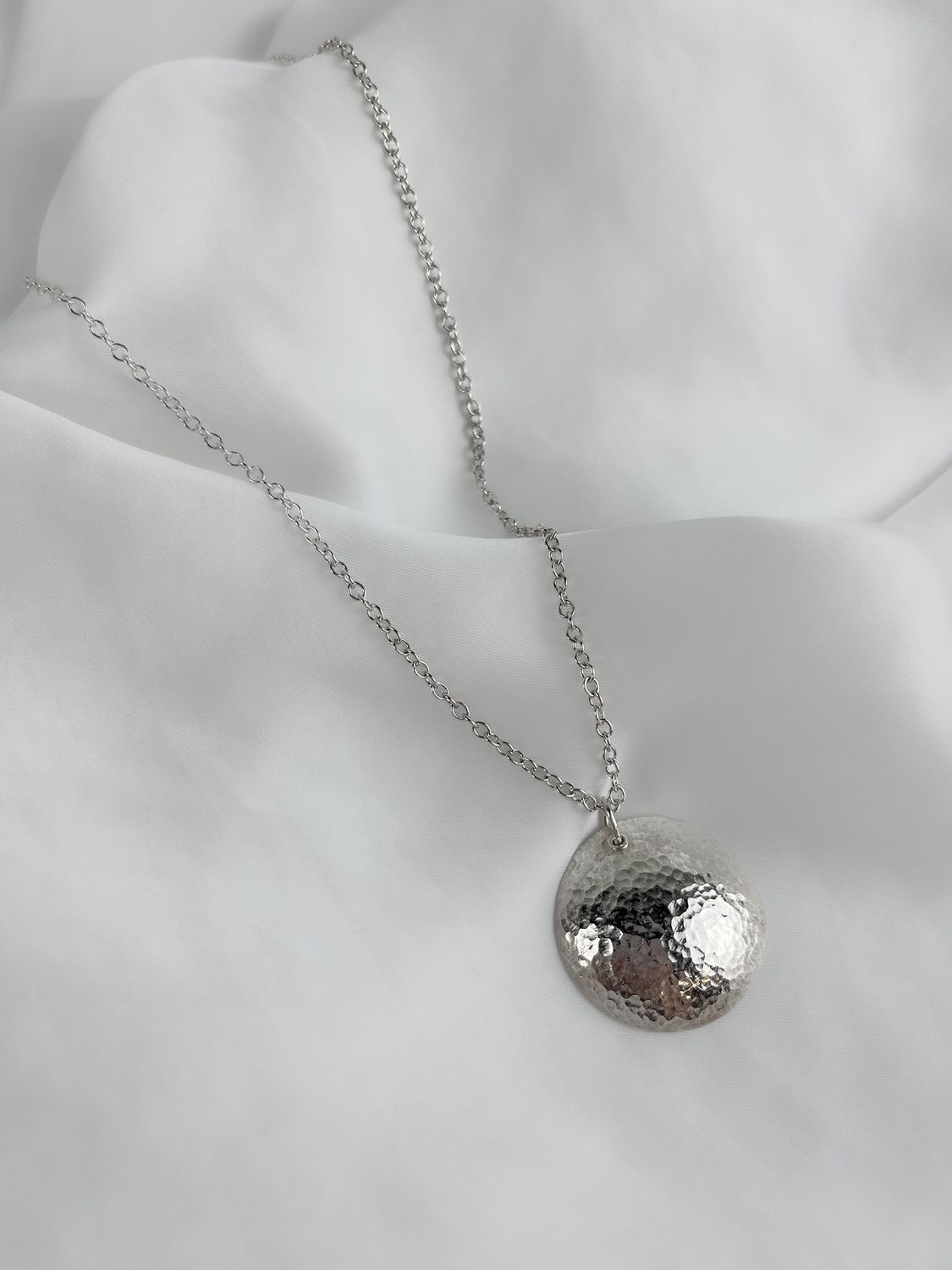 Round Hammered Dome Pendant SS 16&quot;