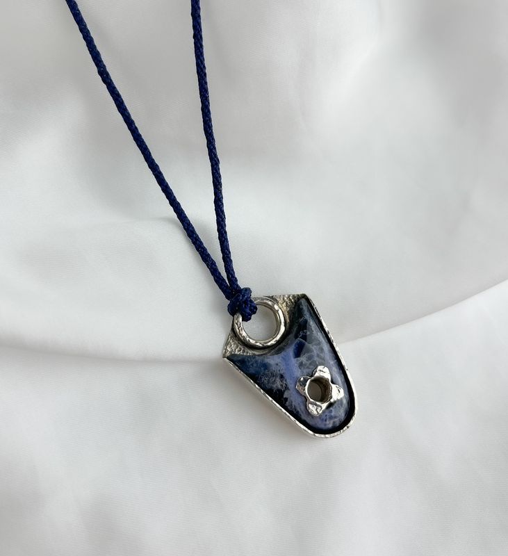 Sodalite Pendant on Blue Silk Cord