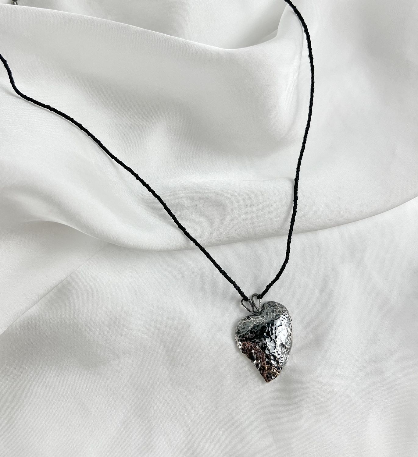 Small Silver Fused Heart Pendant SS on silk Cord