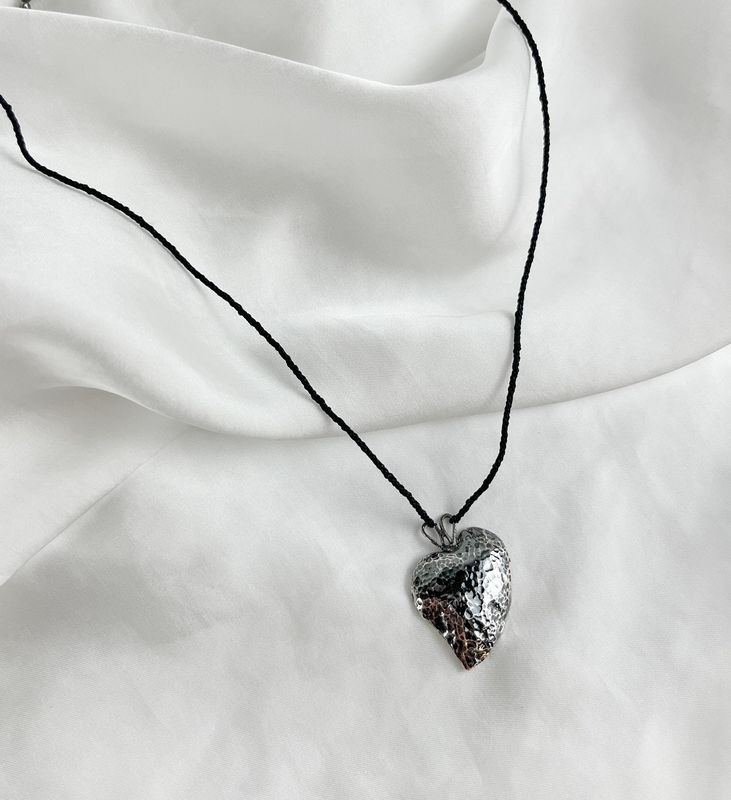 Small Silver Fused Heart Pendant SS on silk Cord