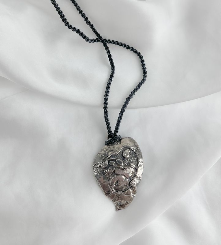 Silver Fused Heart Pendant SS on Braided Leather Cord