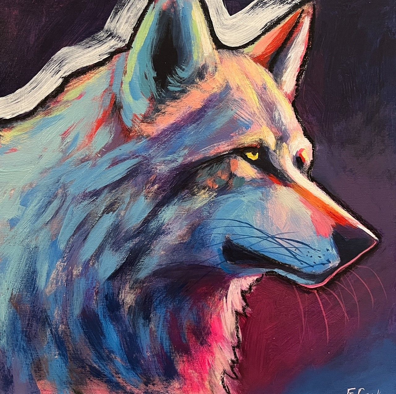 &quot;Timber Wolf&quot; 8x8&quot; Acrylic Mixed Media on Wood Canvas