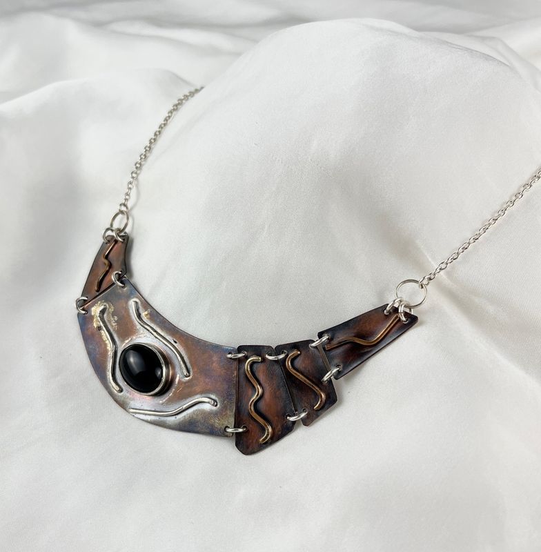 Black Onyx ss, Copper Choker 18"