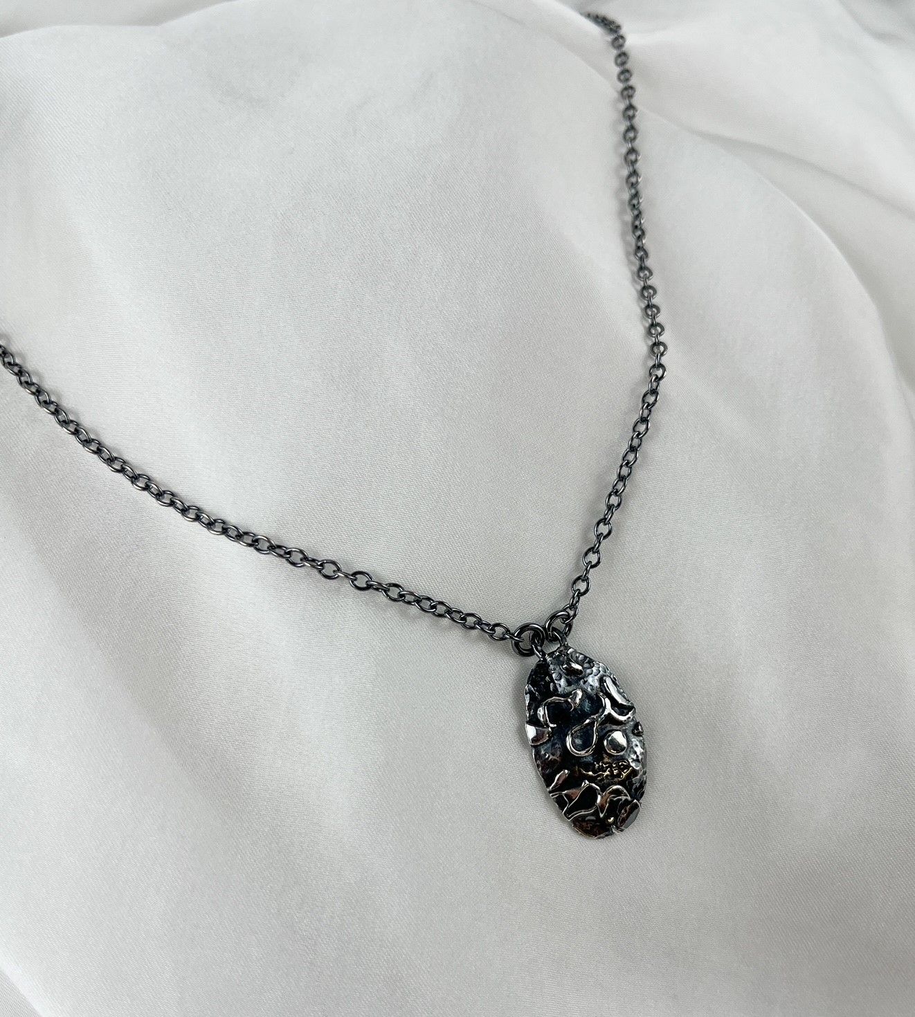 Oval Fused Oxidized Silver Pendant